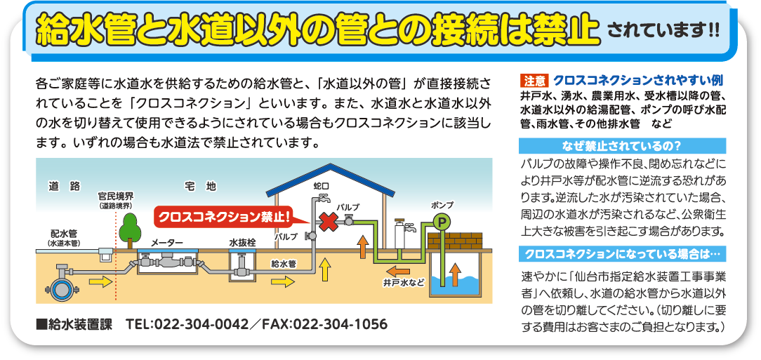 給水管と水道以外の管との接続は禁止されています‼