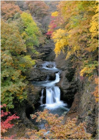 紅葉の渓谷と滝